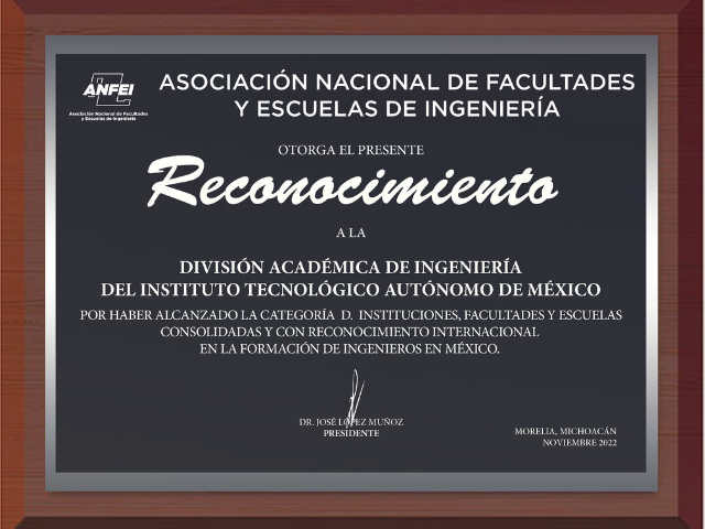 The Division of Engineering recognized nationwide by ANFEI 